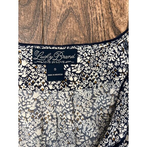 LUCKY BRAND CREAM NAVY BLUE DITSY FLORAL LONG SKINNY LEG ROMPER JUMPSUIT BOHO S - Picture 11 of 11